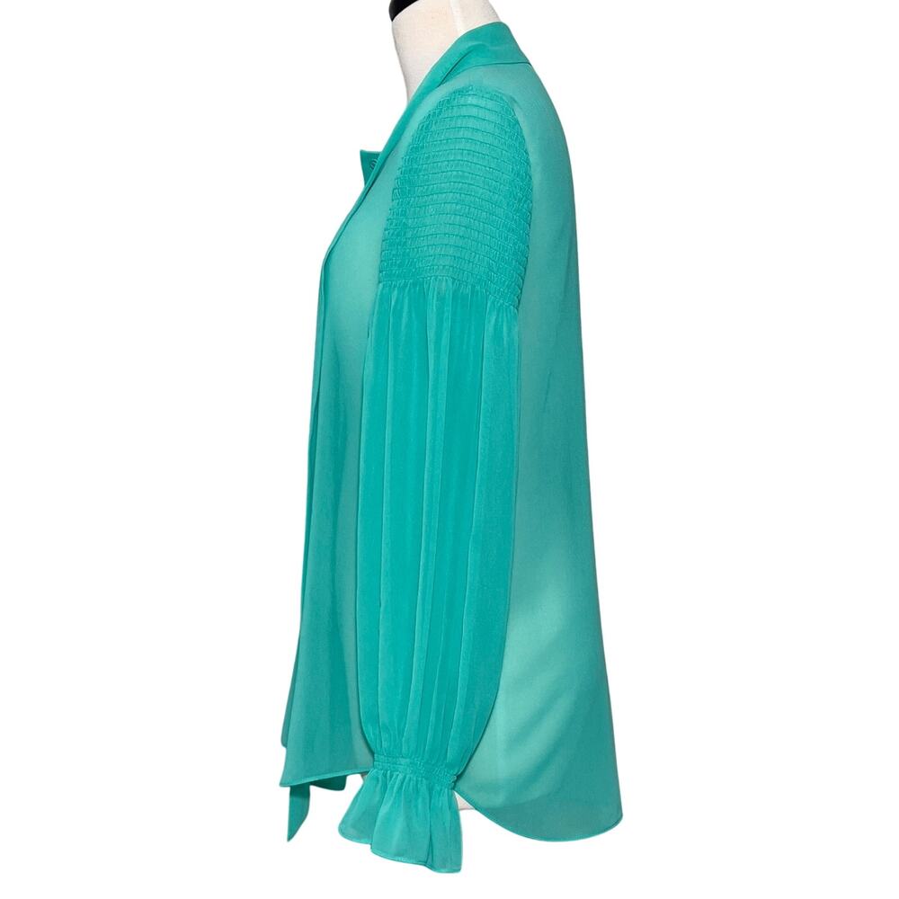Diane von Furstenberg SZ S Teal Blue Green Long Sleeve Blouse - Picture 4 of 9